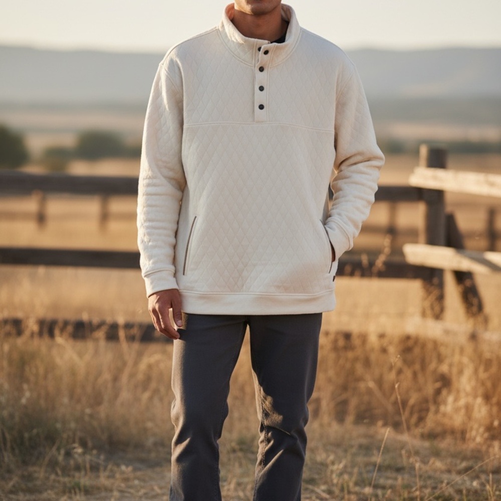 Outpost Makers Cream Quilted Pullover Sweater - 3XL